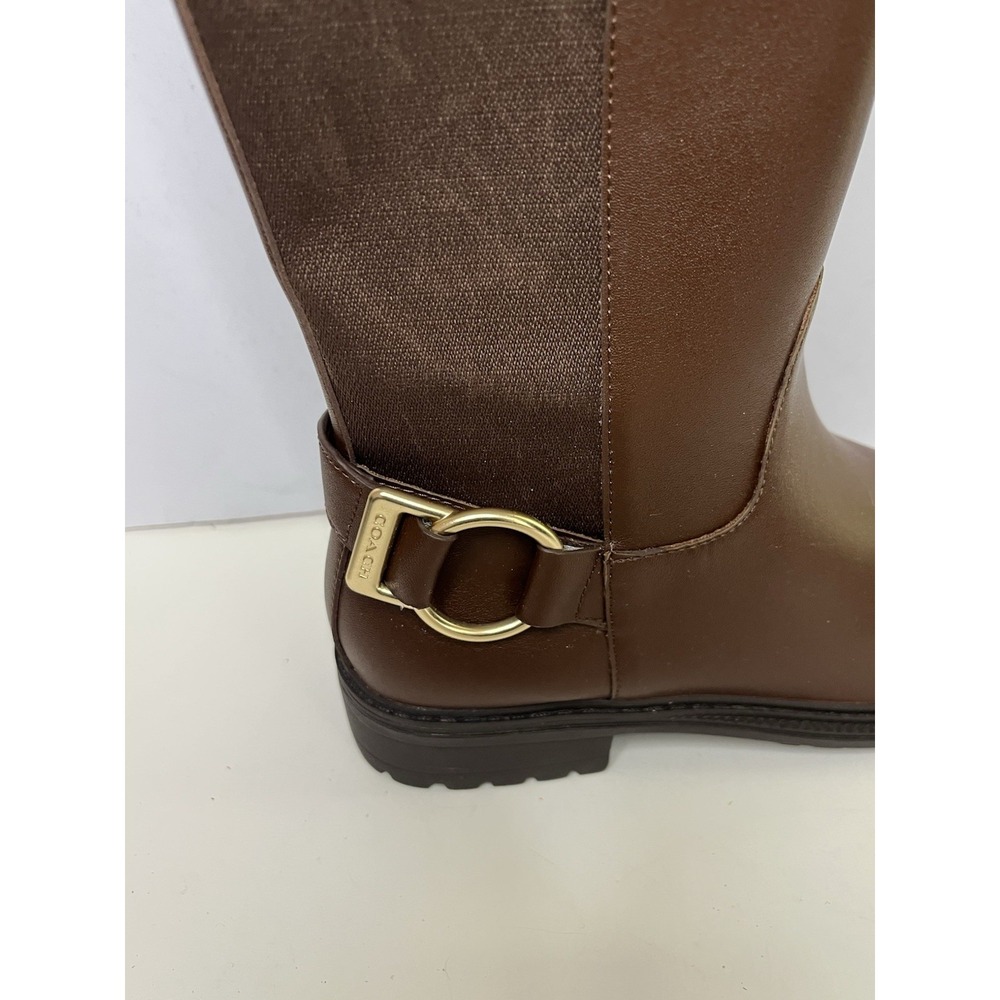 Coach Fitz Riding Boots Women's Size 5.5 B Brown Faux Leather Tall Boots Zip New - Picture 8 of 14